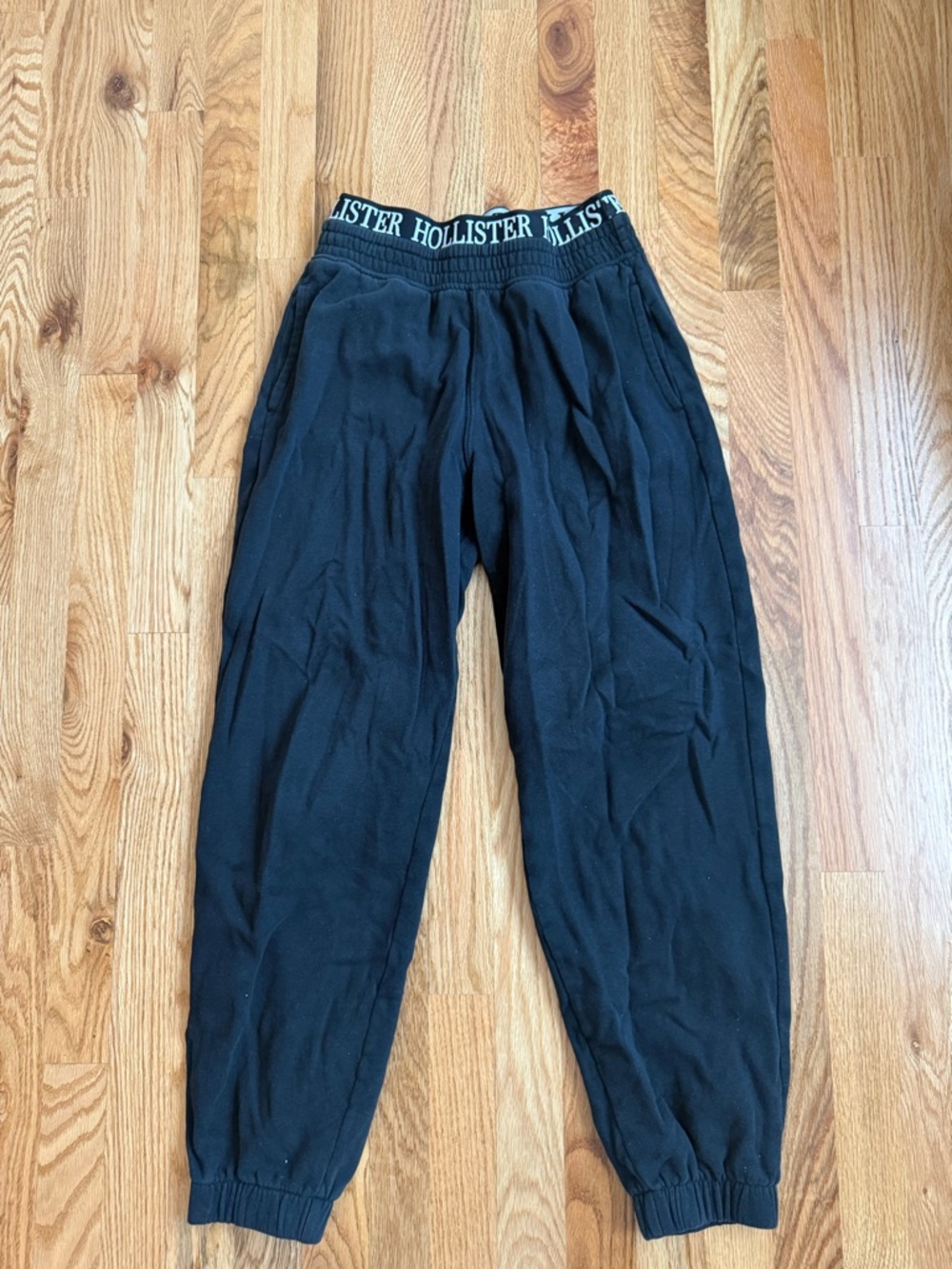 Hollister Black Logo Elastic-Waist Joggers